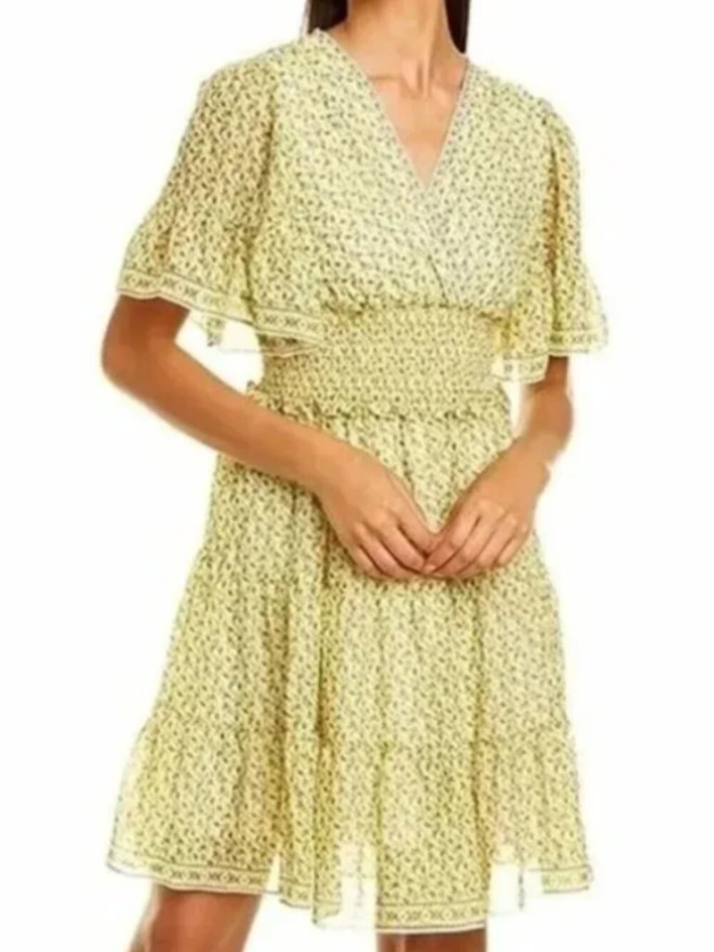 Max Studio Women's Lemon Print/Fl oral Smocked Waist Tiered Mini Dress - S